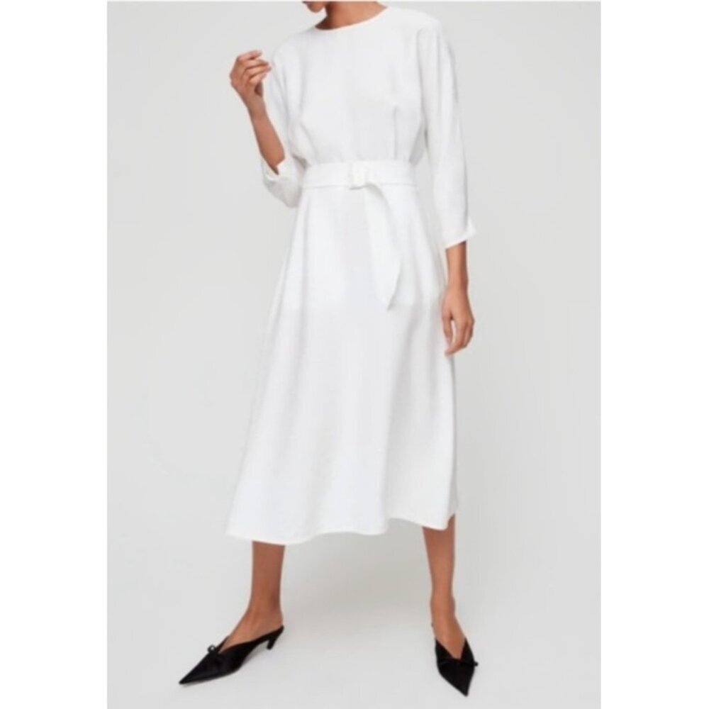 Wilfred White Linen Midi Dress 3/4 Sleeve Minimalist Aritzia XXS